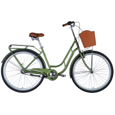 Велосипед (28) Дорожник RETRO планет. 19 темно-зеленый с багажником задн. с корзиной Pl с крылом 2024