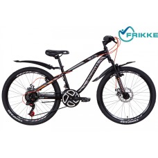 Велосипед 24 Discovery FLINT AM DD 13 черно-серо-оранжевый с крылом 2021 