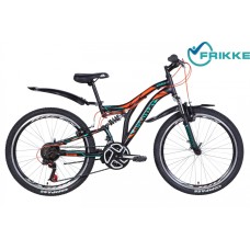Велосипед 24 Discovery ROCKET AM2 Vbr 15 черно-оранжево-бирюзовый с крылом 2021 