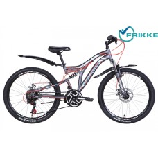 Велосипед 24 Discovery ROCKET AM2 DD 15 серебристо-красно-синий с крылом 2021 