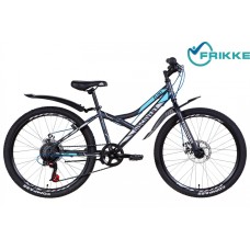 Велосипед 24 Discovery FLINT DD 13 черно-сине-серый с крылом 2021 
